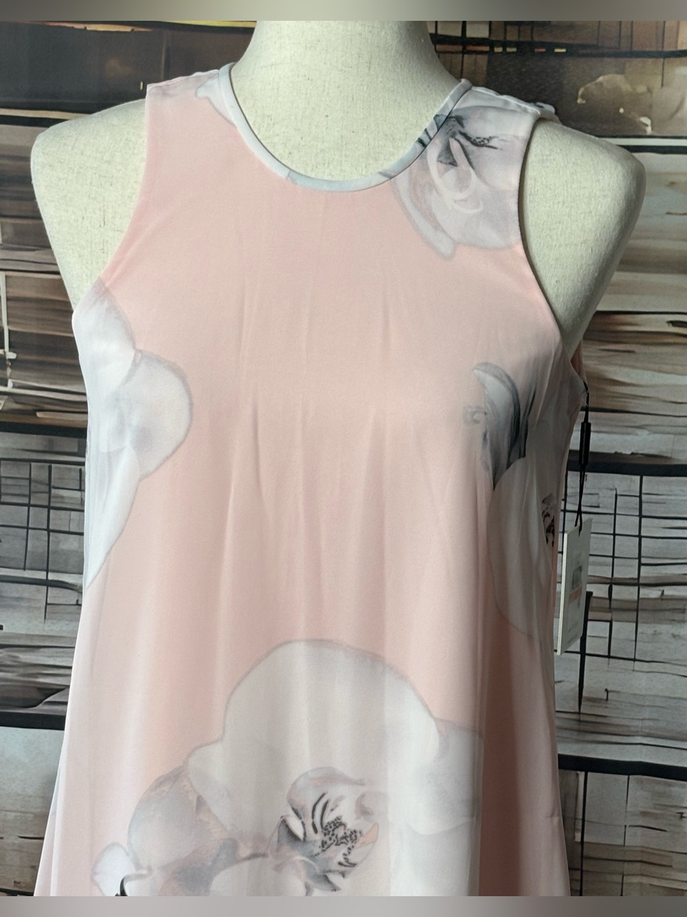 Calvin Klein NWT Blush Pink Floral Chiffon Trapeze Shift Dress Size 2 - Picture 2 of 15